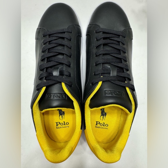NEW Polo Ralph Lauren Heritage Court II Men’s Leather Sneakers Black Yellow 13 - Picture 3 of 9